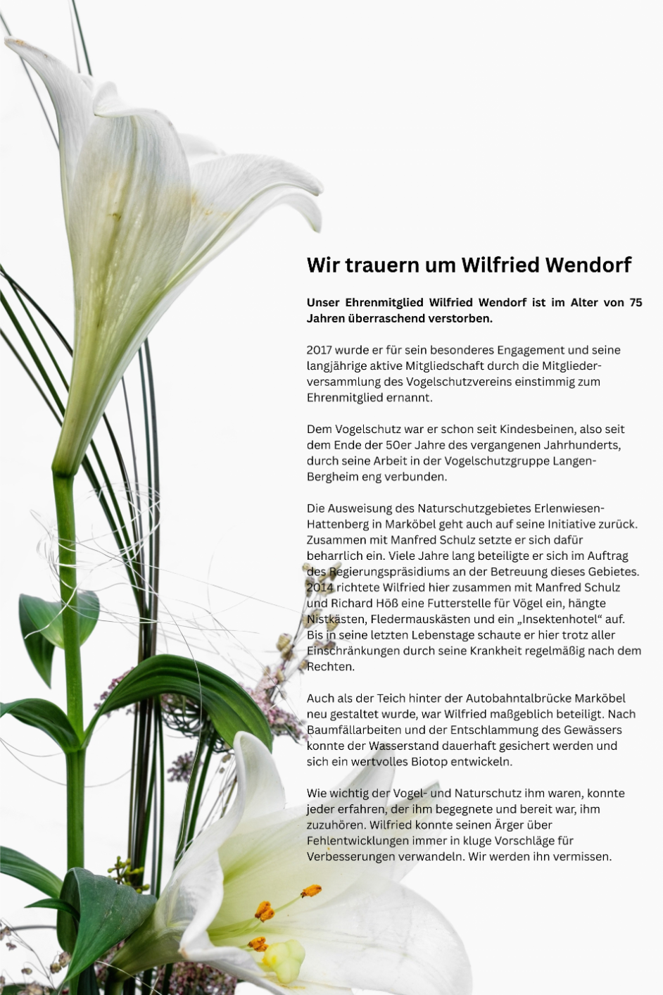 Wir trauern um Wilfried Wendorf